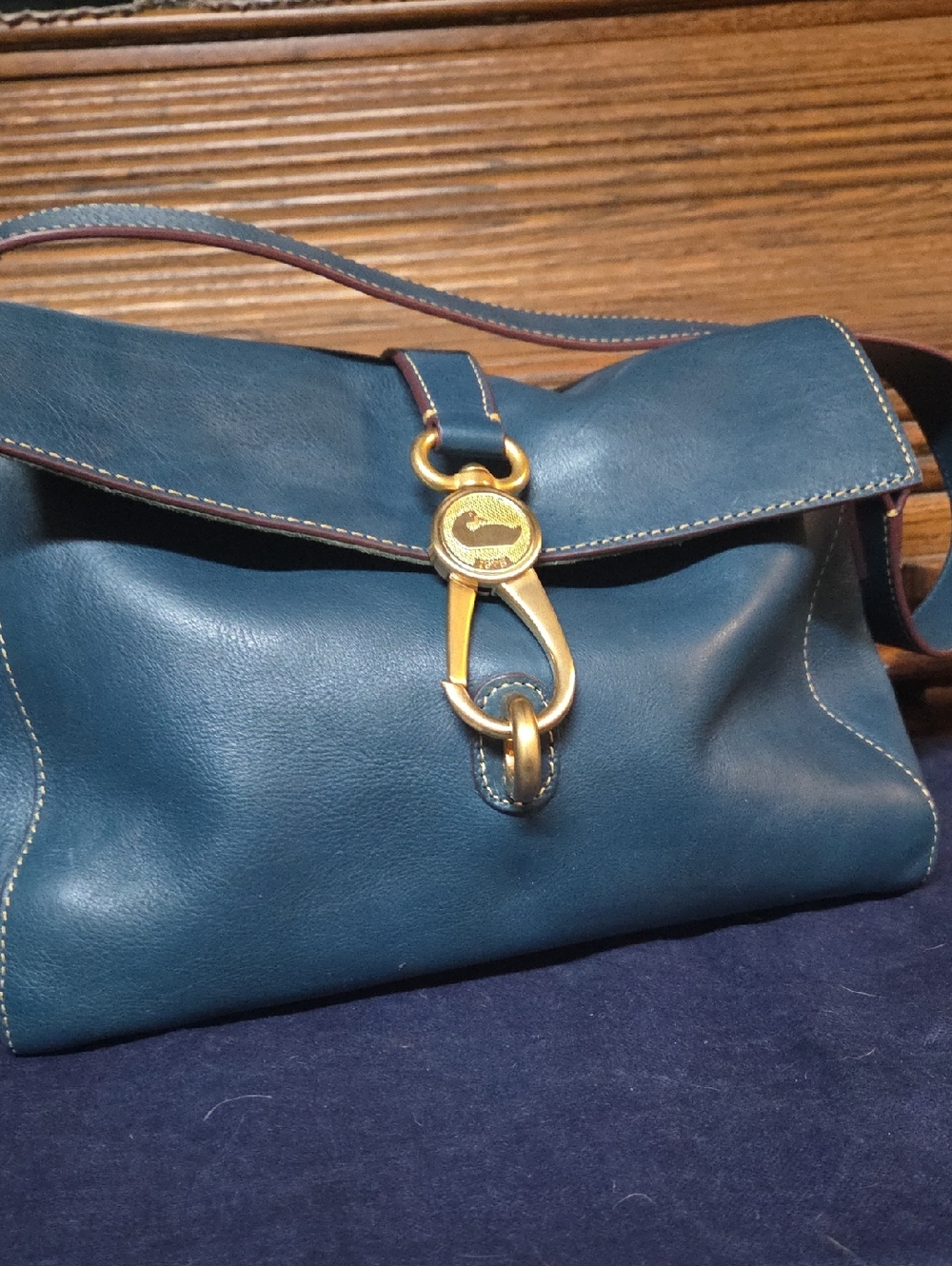 Dooney & Bourke Teal Leather Shoulder Bag with Gold Hardware